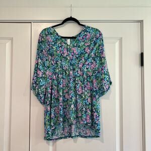 NWT Dear Scarlett Women's Floral Blouse‎ Blue Purple Size Large